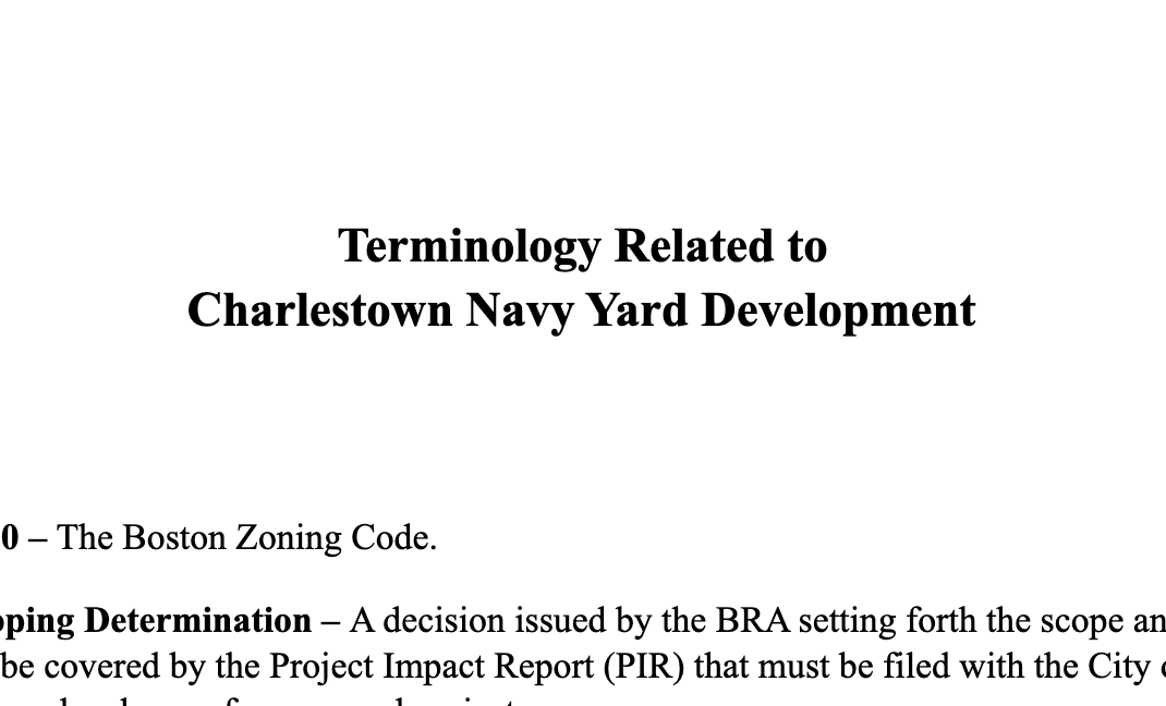 Terminology Related toCharlestown Navy Yard Development